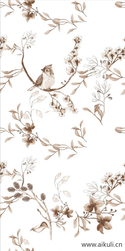 无缝法式中古植物花鸟花砖贴图  