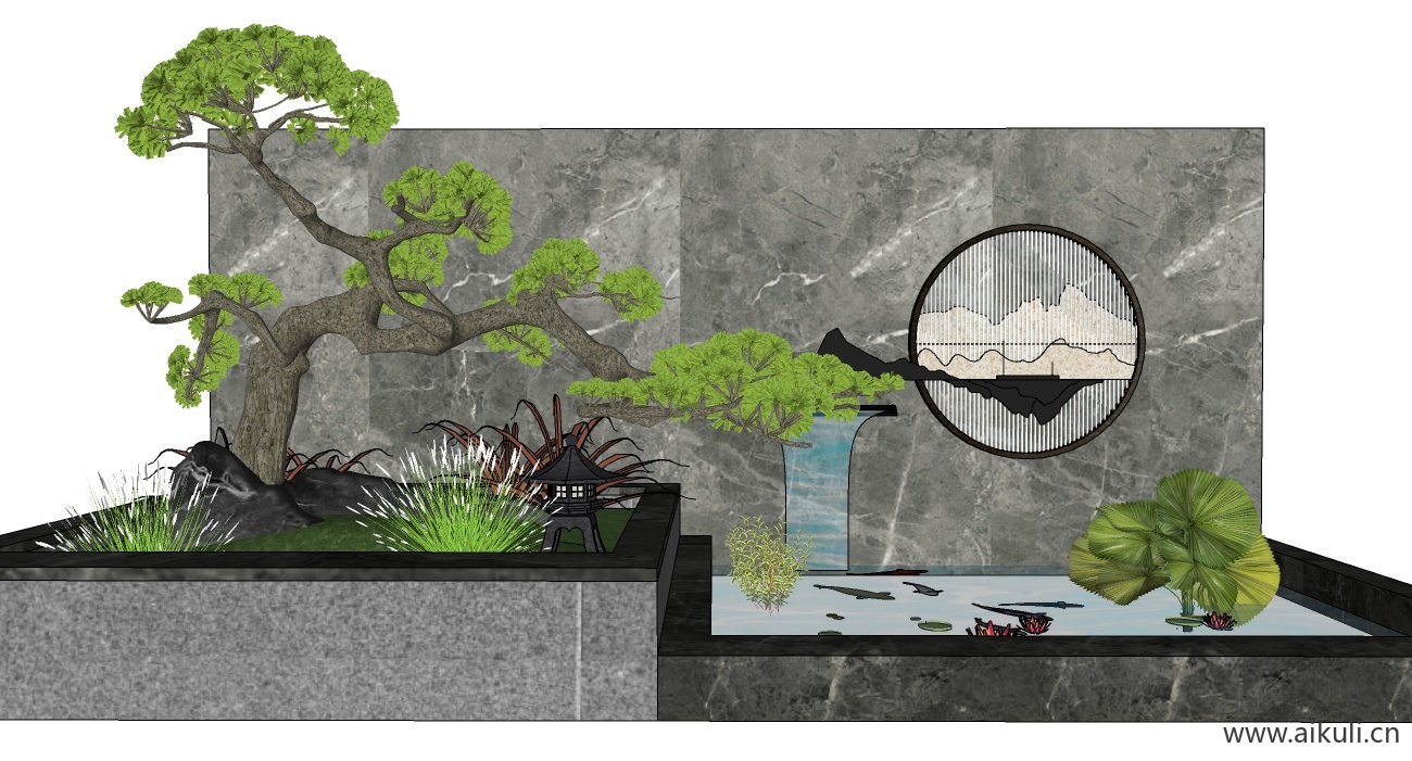 新中式跌水景墙 树池水池
