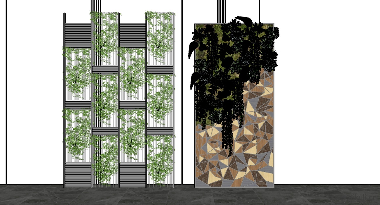 现代绿植墙SU