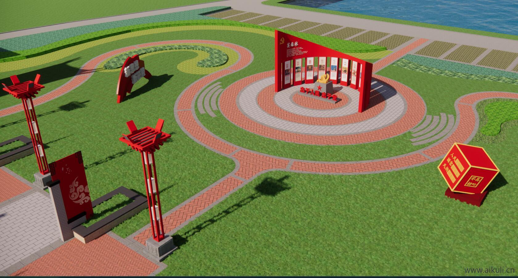 新中式党建广场SU模型