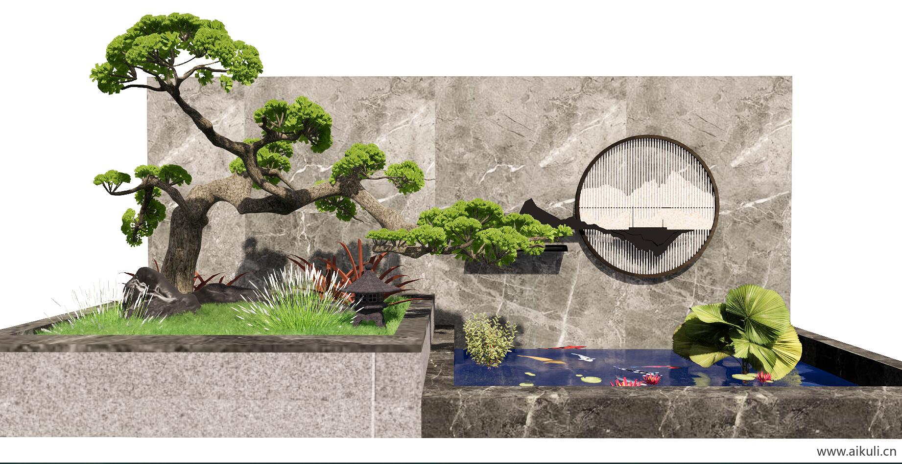 新中式跌水景墙 树池水池