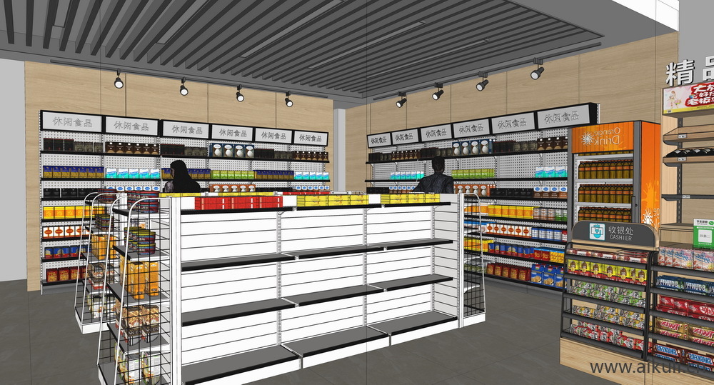 现代便利店_超市_零食店_小卖店_超市货架_展柜SU模型