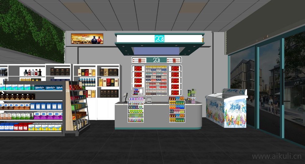 现代便利店_超市_零食店_小卖店_超市货架烟酒柜SU模