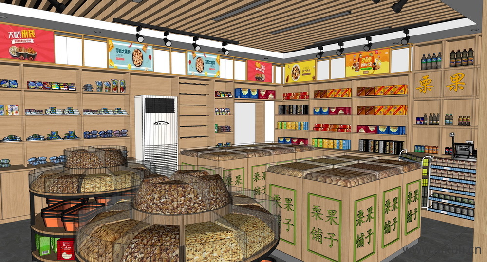 现代便利店_超市_零食店_小卖店_超市货架_展柜_收银台_冰柜_烟酒柜SU模型
