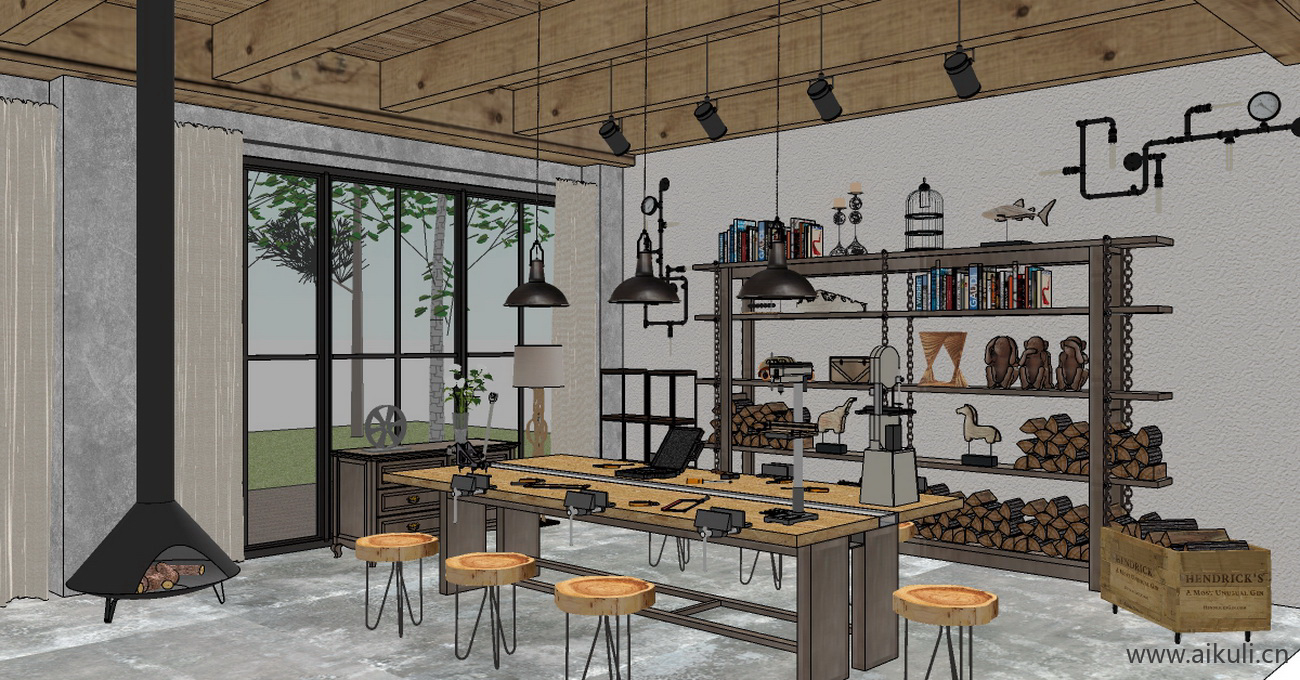 新中式手作手工坊陶艺馆木工手工坊SU模型