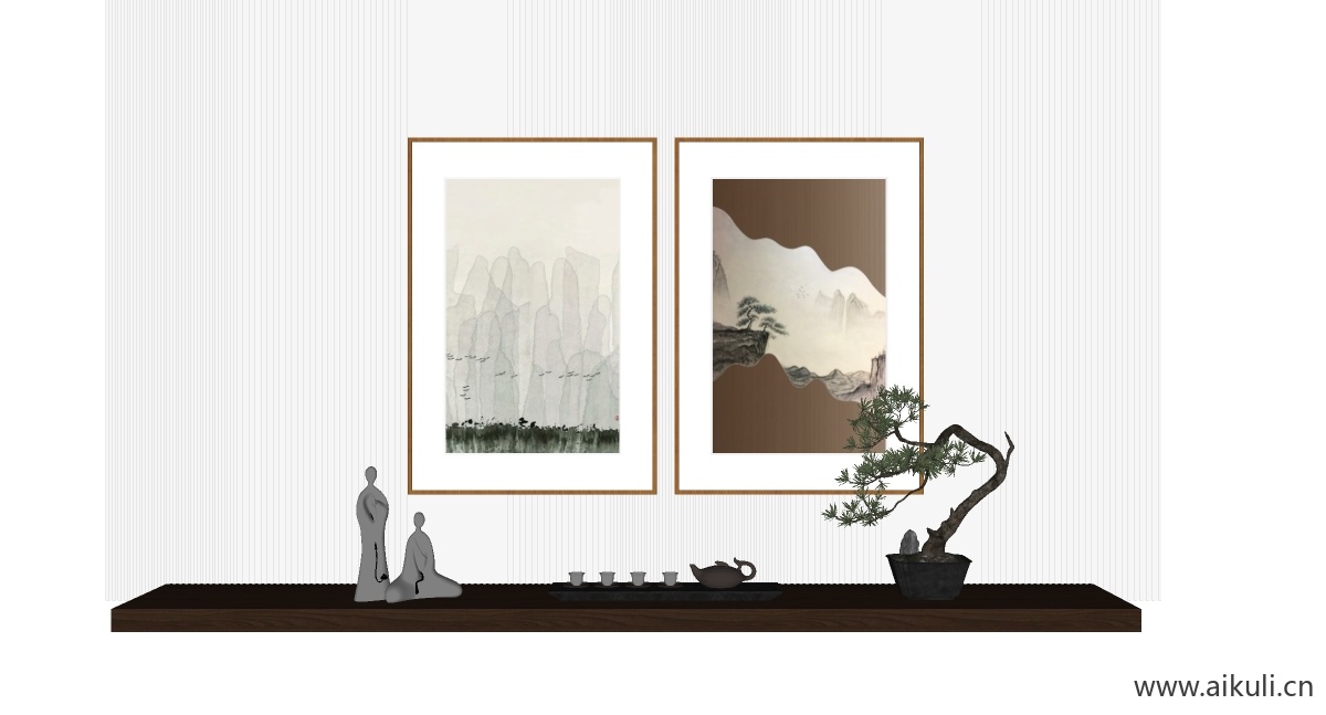 现代肌理装饰画新中式装饰画挂画SU模型