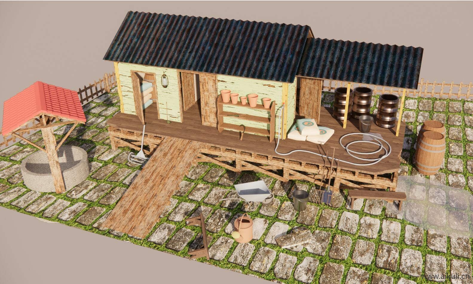 铁锹钉耙锯子菜园工具SU模型