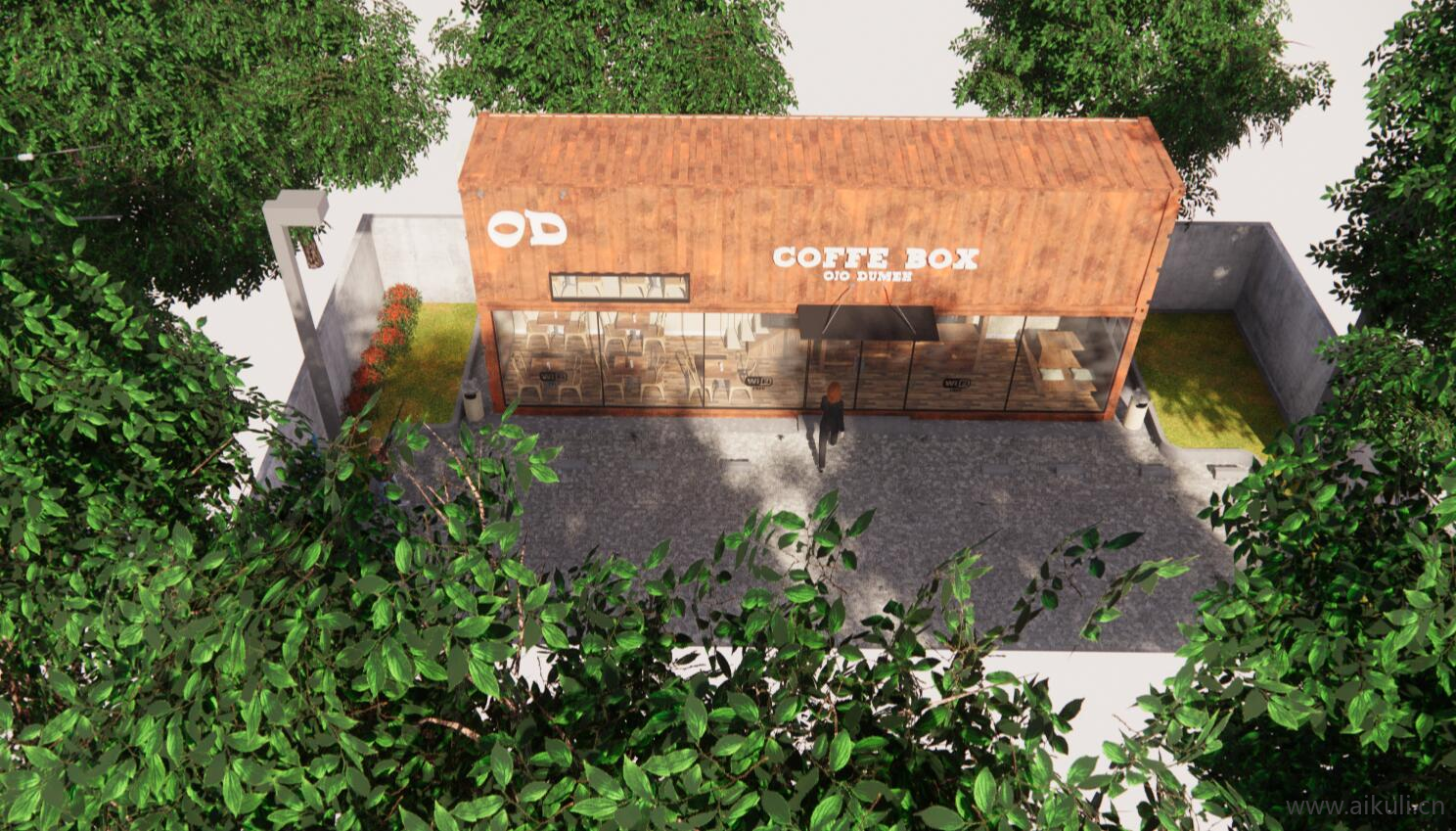 集装箱改造LOFT工业风咖啡厅咖啡馆水吧奶茶店书吧SU模型 