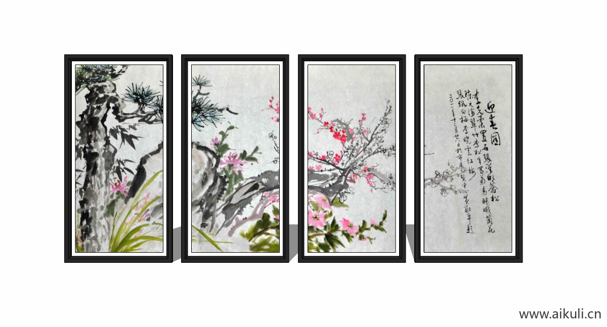 中式风格装饰画挂画SU模型D