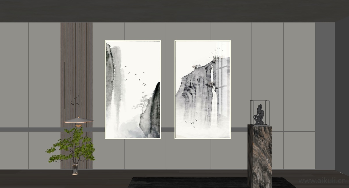 现代肌理装饰画SU模型 (1)