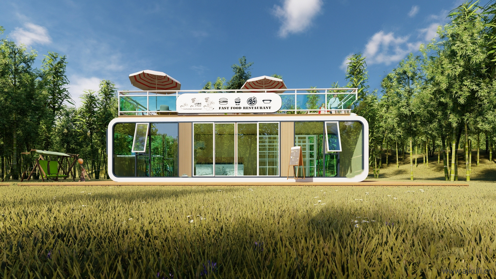 集装箱改造工业风咖啡馆水吧奶茶店SU模型Z