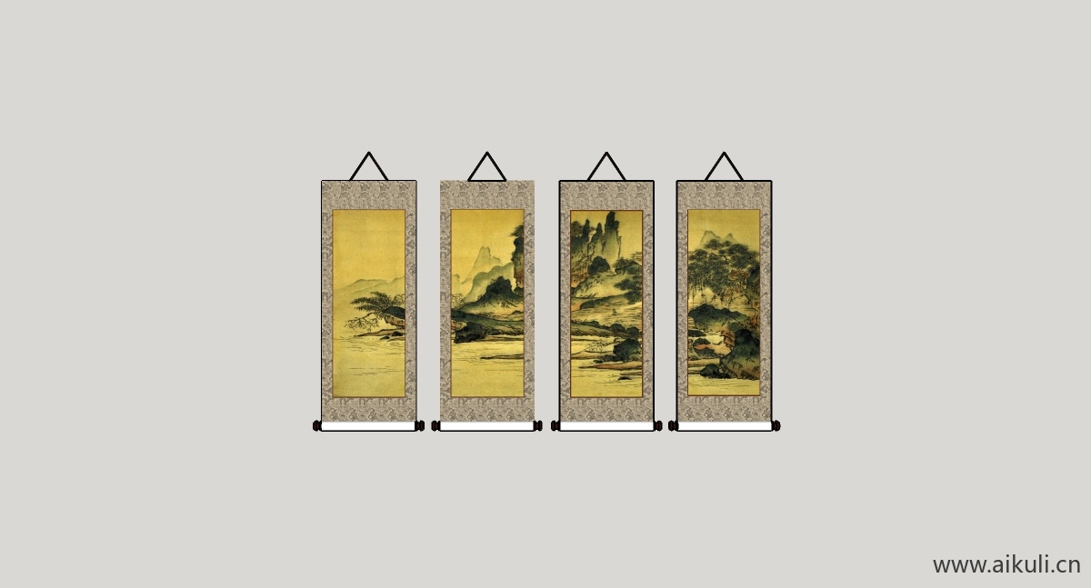 中式风格装饰画挂画SU模型BG