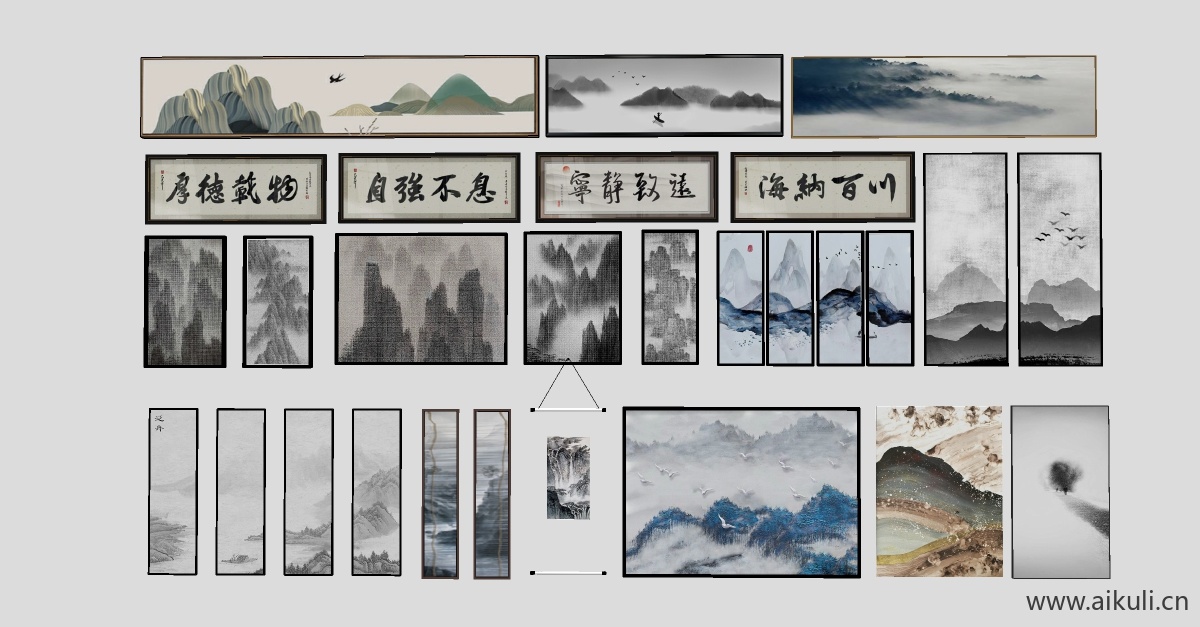 中式风格装饰画挂画SU模型BB