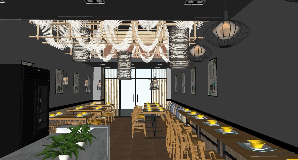 现代餐饮快餐店粉店面馆SU模型S  (1)