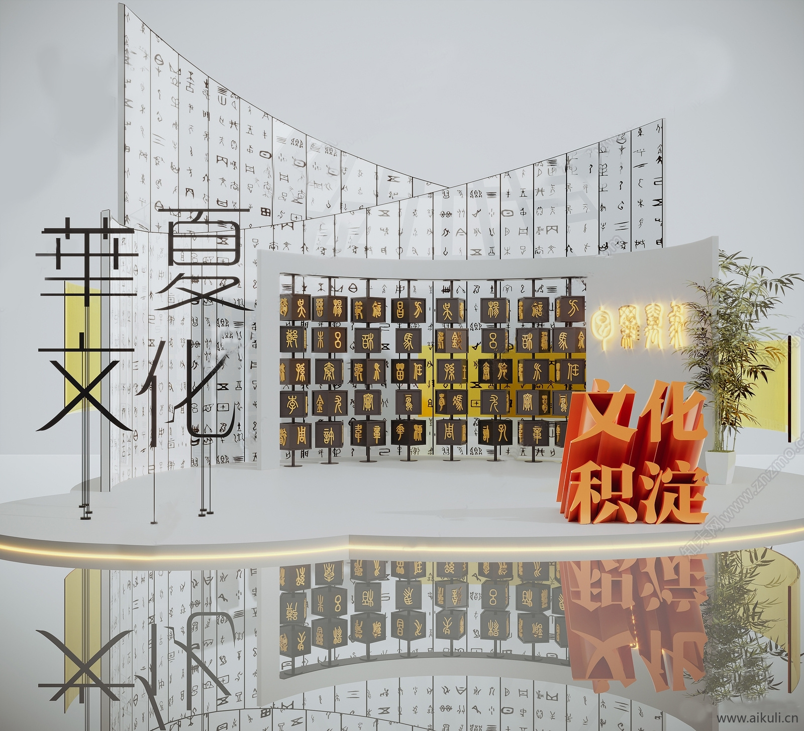 新中式文化景墙浮雕景墙雕塑小品SU模型  (1)