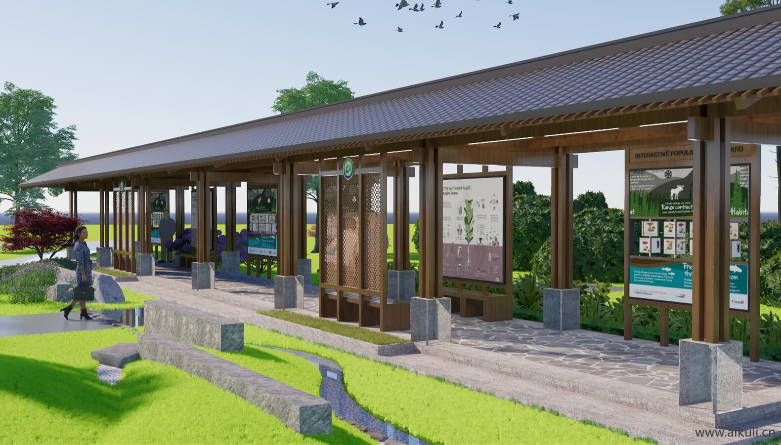 景观动植物展厅文化长廊廊架 中式文化廊架长廊SU模型