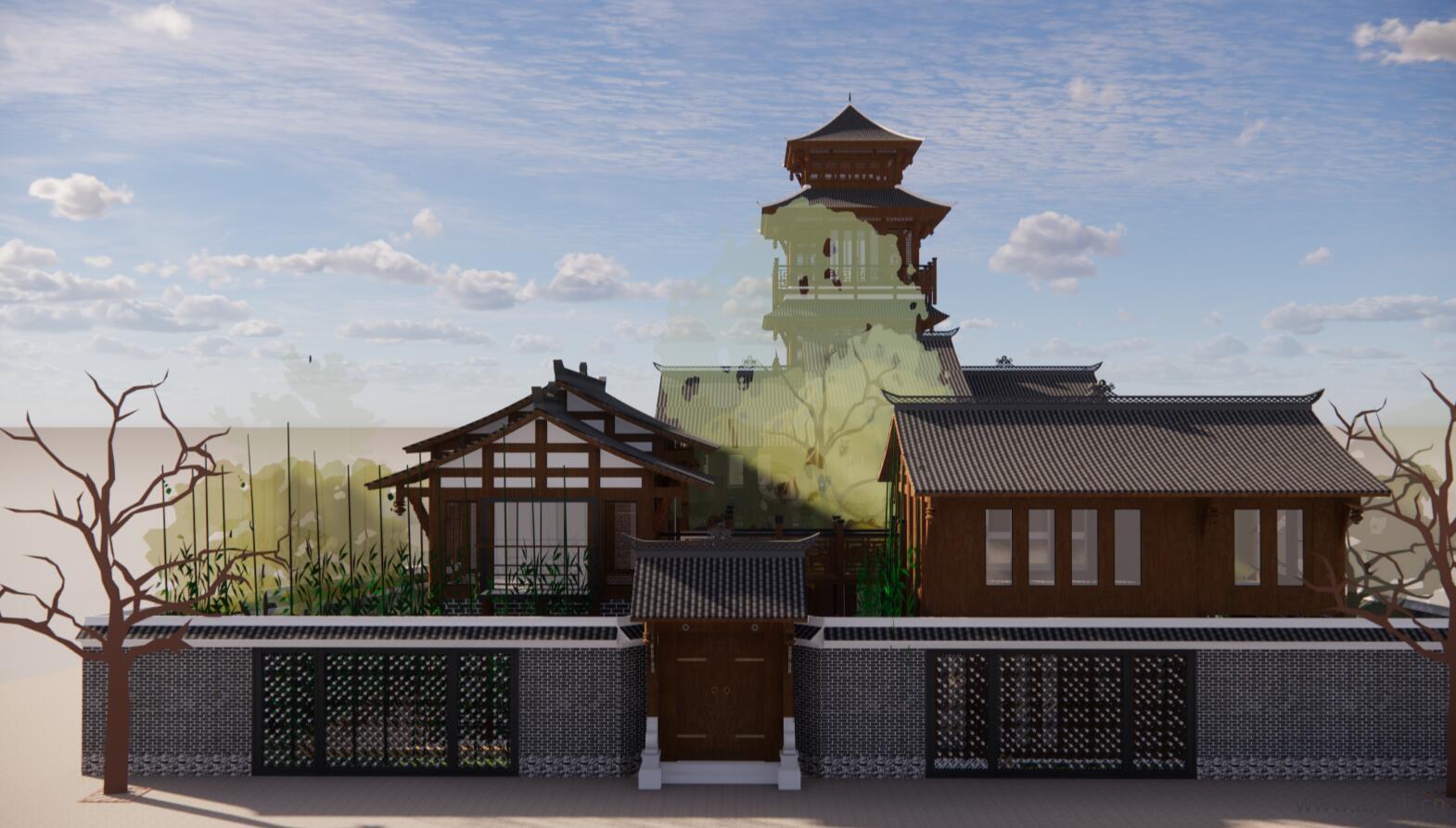 园林规划景观 新中式公园文化广场游园旅游景区SU模型S