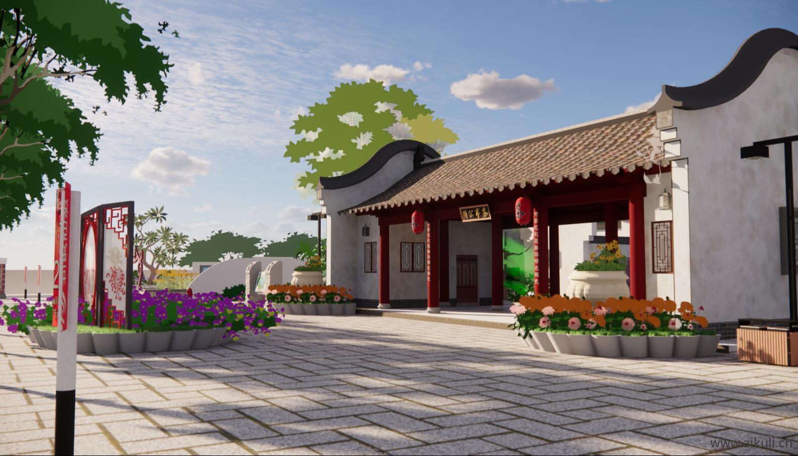 新中式公园文化广场游园旅游景区SU模型