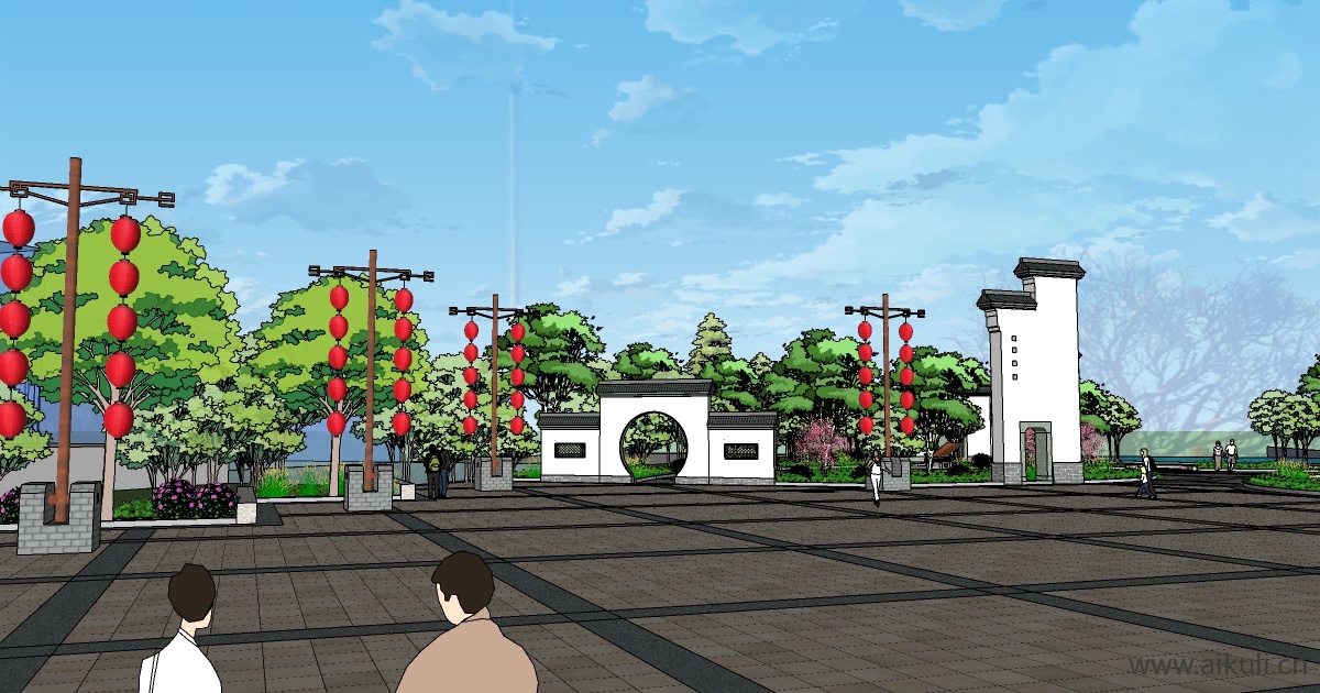 园林规划景观 新中式公园文化广场游园旅游景区SU模型28)