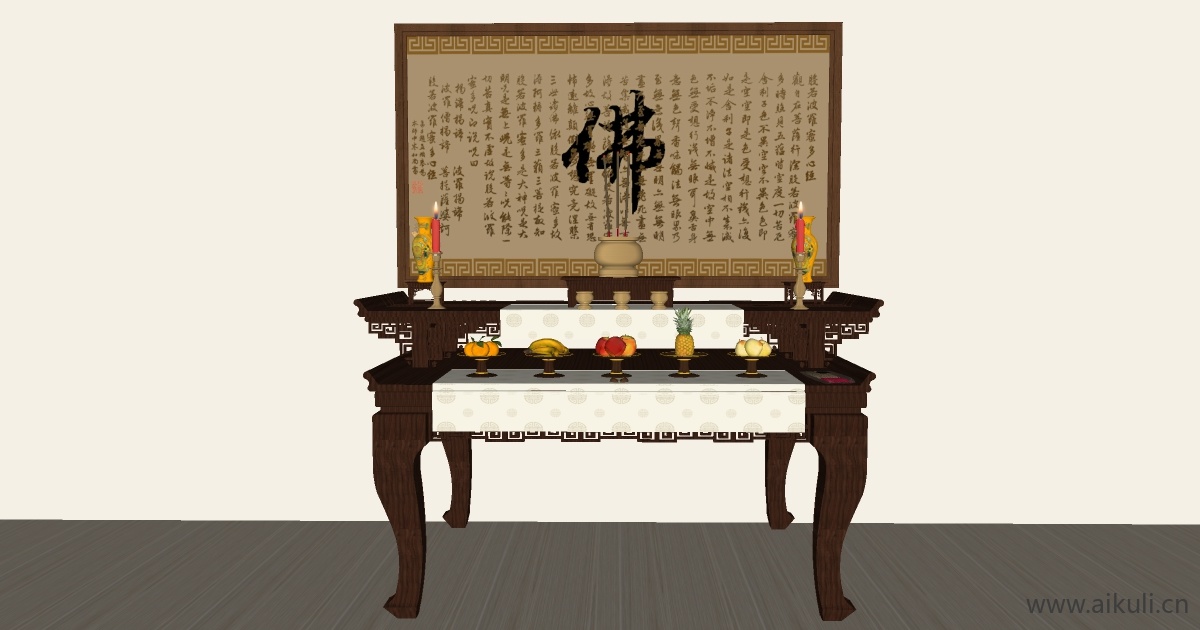 神龛佛堂中式佛像牌位祠堂宗庙香炉供奉台神柜SU模型 (7)