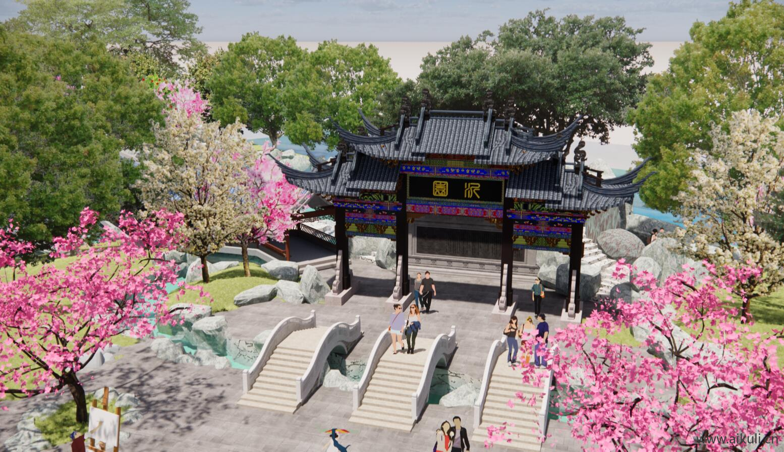 园林规划景观 新中式公园文化广场游园旅游景区SU模型R