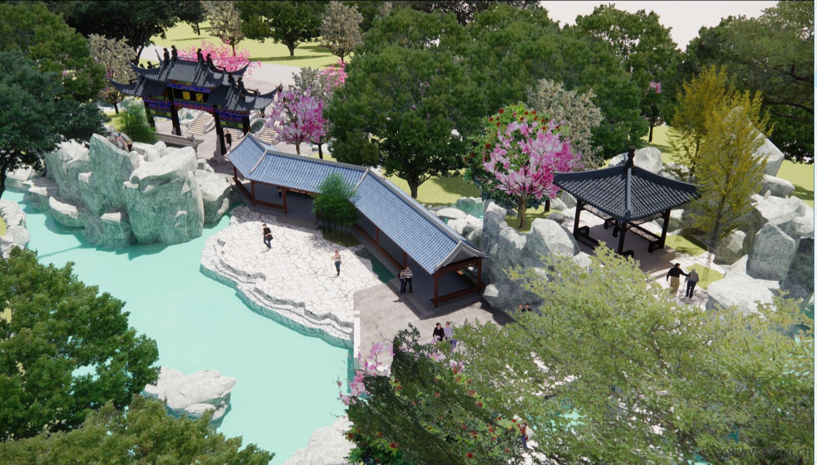 园林规划景观 新中式公园文化广场游园旅游景区SU模型R