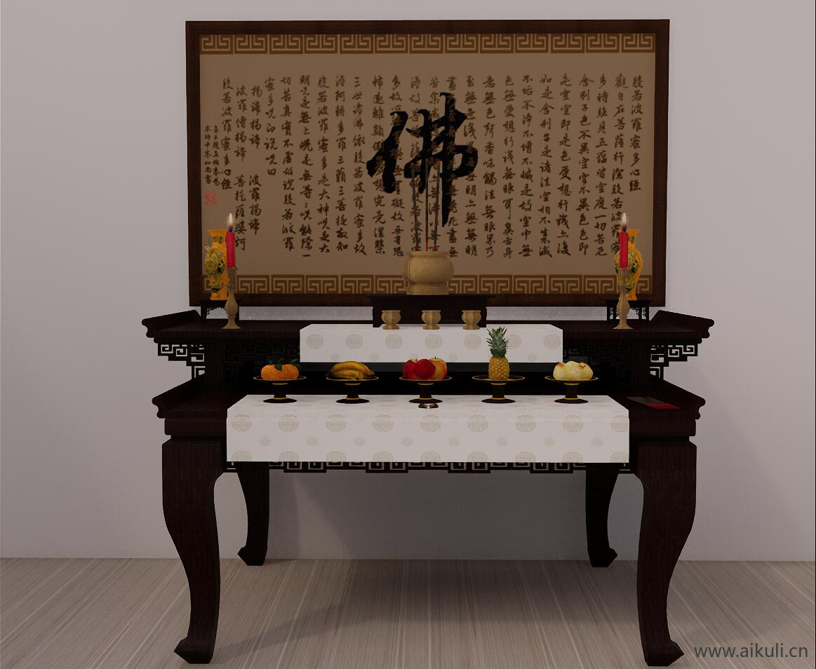 神龛佛堂中式佛像牌位祠堂宗庙香炉供奉台神柜SU模型 (7)