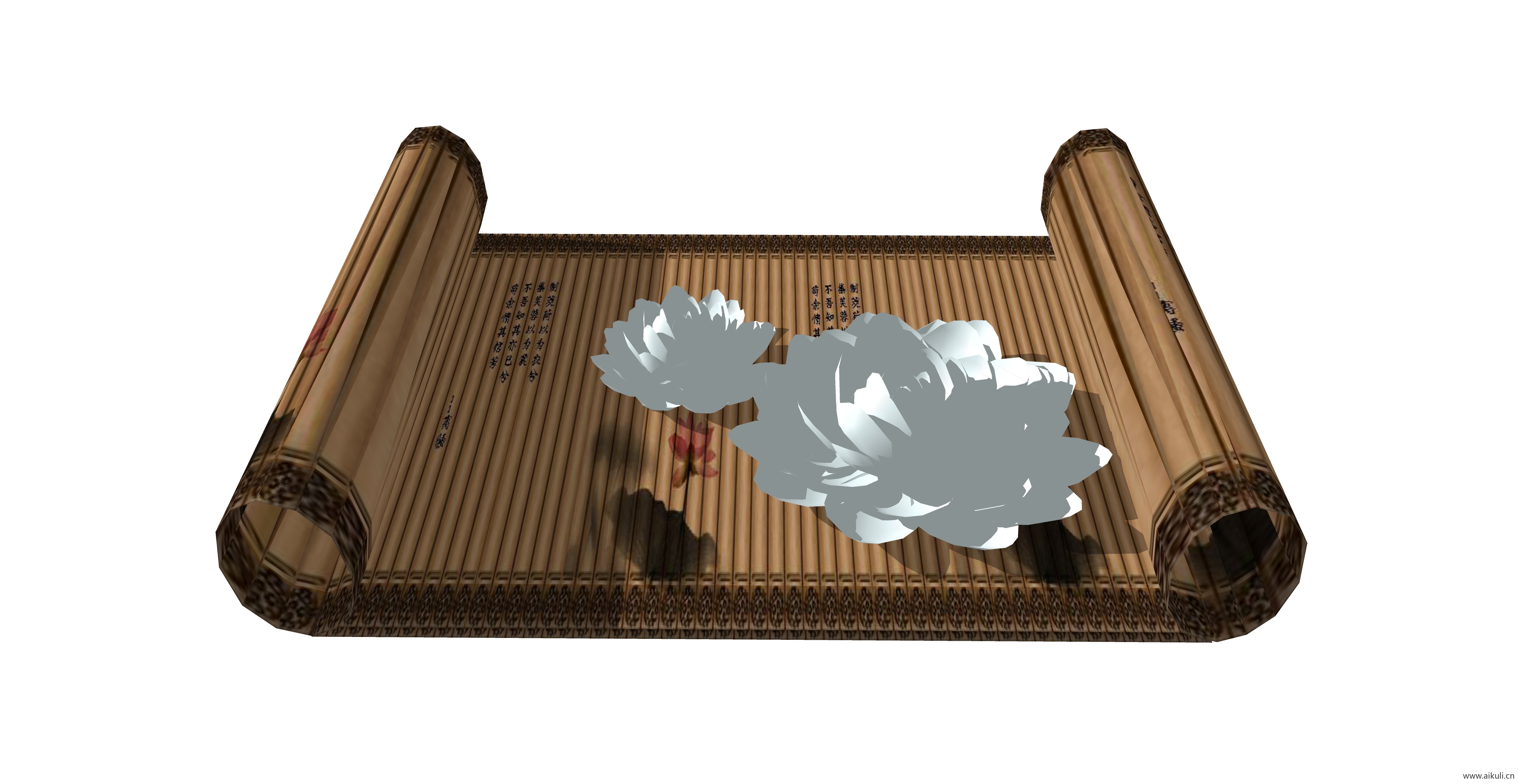 新中式竹简书简雕塑校园景观小品雕塑SU模型N