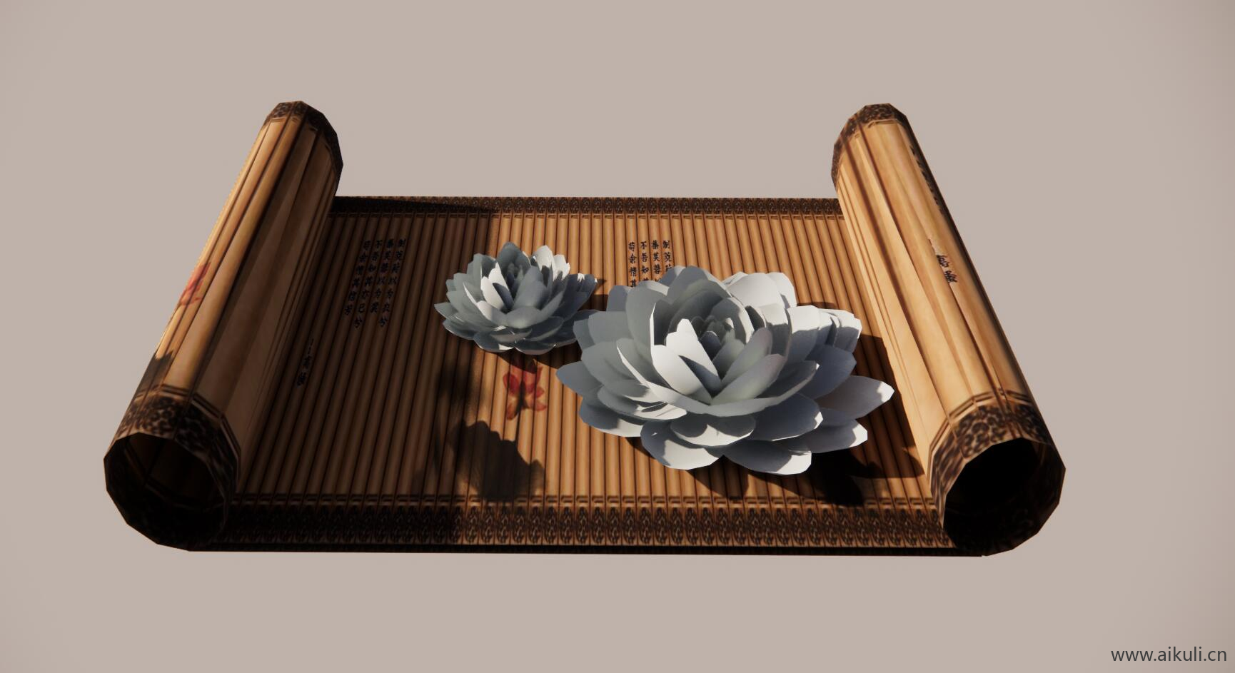 新中式竹简书简雕塑校园景观小品雕塑SU模型N