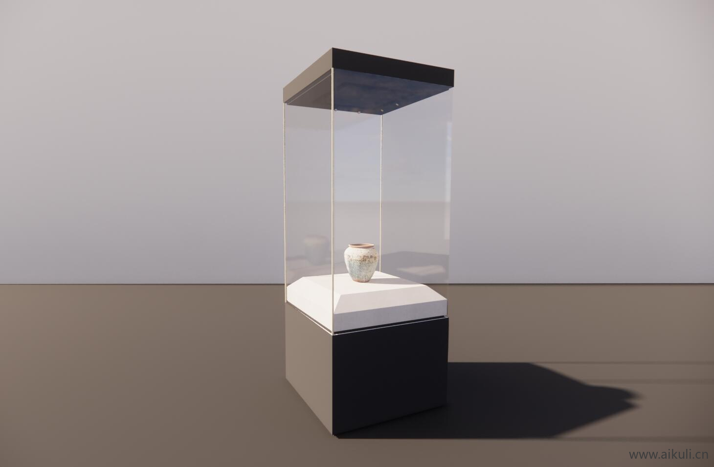 中式博物馆展览馆展厅玻璃陈列展示柜展台SU模型T