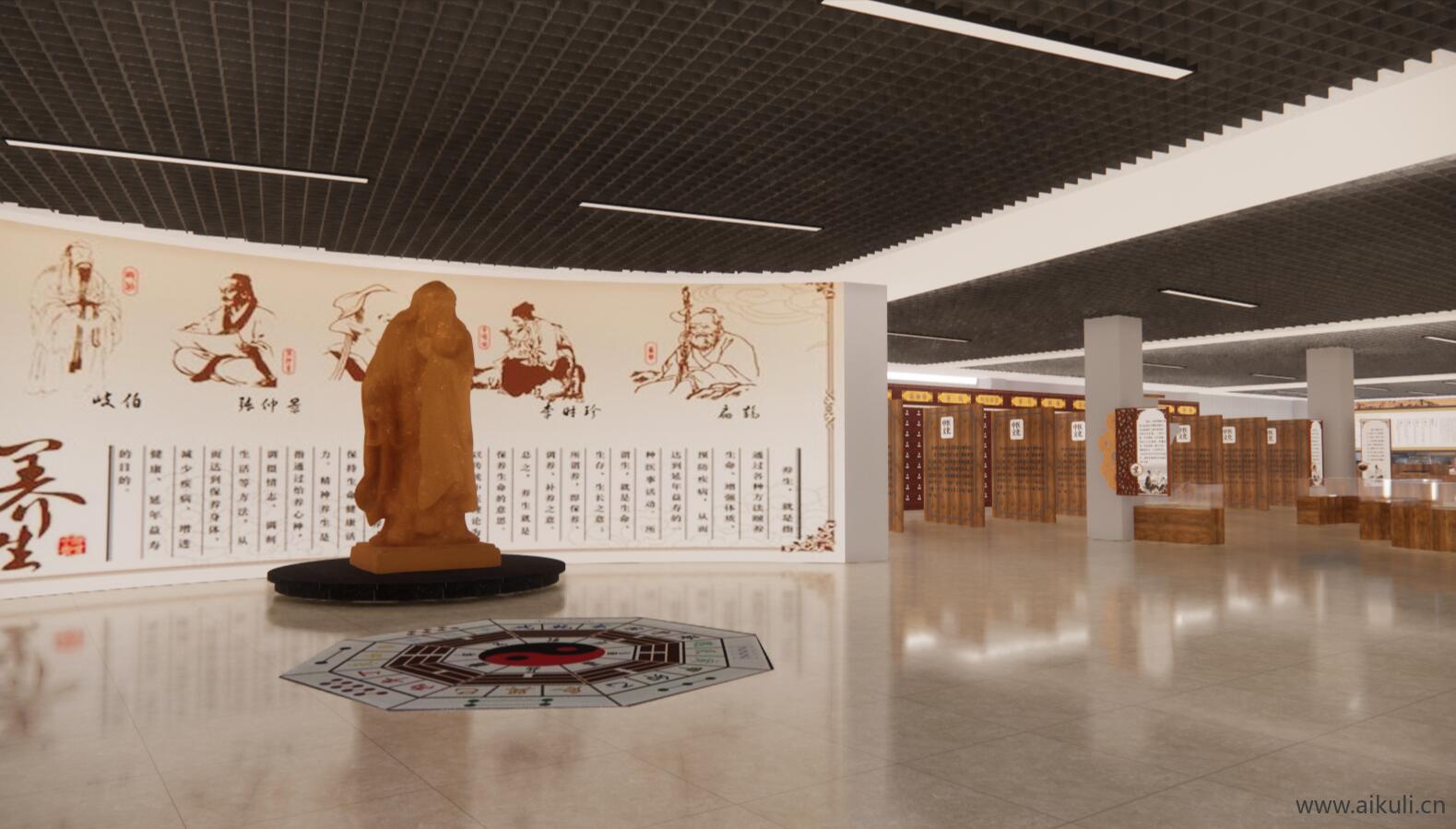 新中式中医展厅医学中医馆展馆博物馆药柜SU模型
