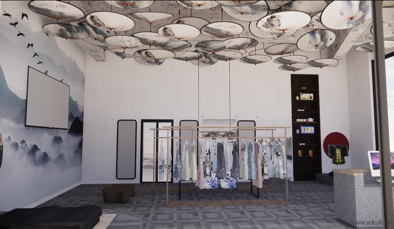 新中式汉服店旗袍店摄影体验店SU模型