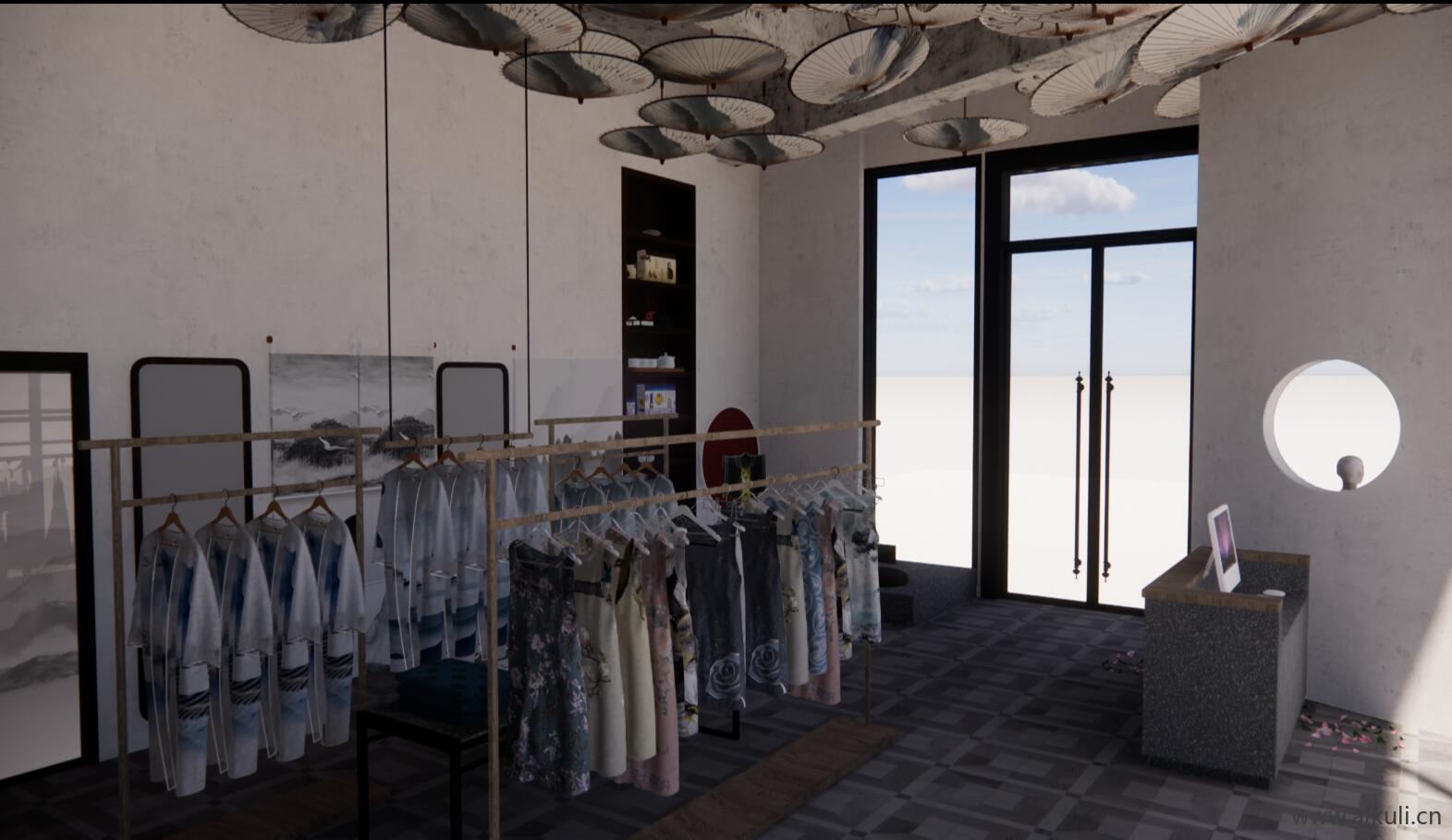 新中式汉服店旗袍店摄影体验店SU模型