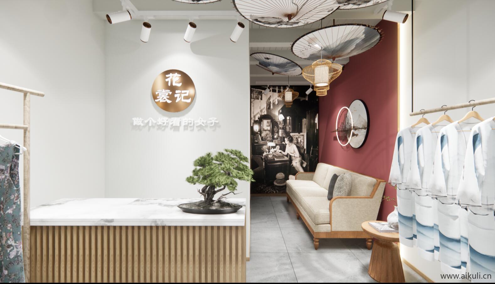 新中式服装店摄影体验店SU模型