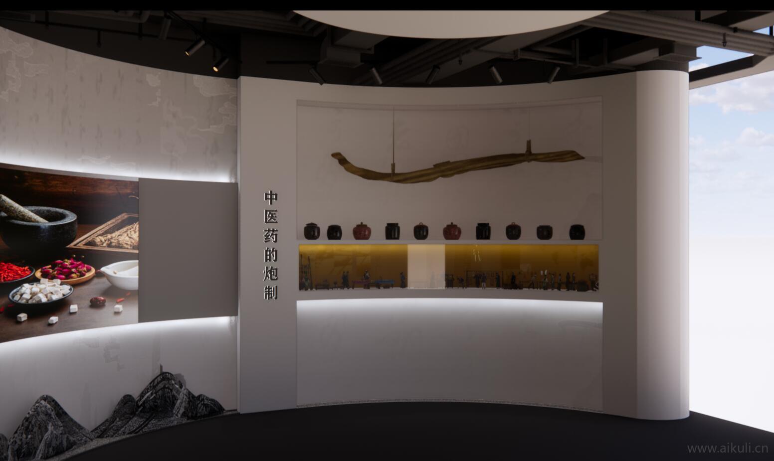 新中式中医药文化展厅医学中医馆展馆博物馆药柜SU