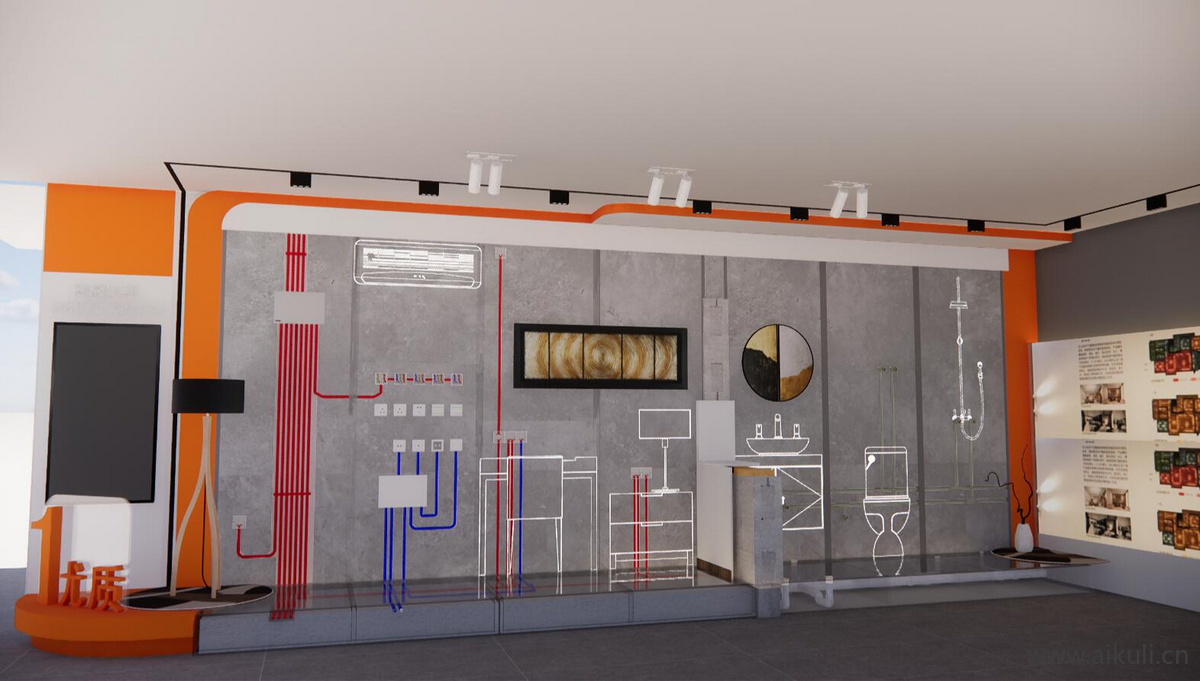 现代装修公司施工水电墙体材料工法展厅SU模型 