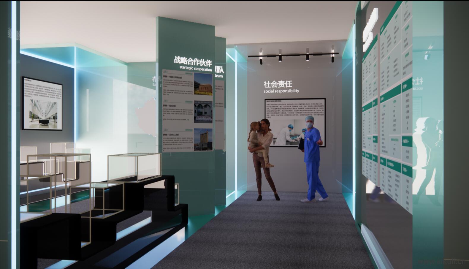 现代医院展厅展馆宣传墙SU模型