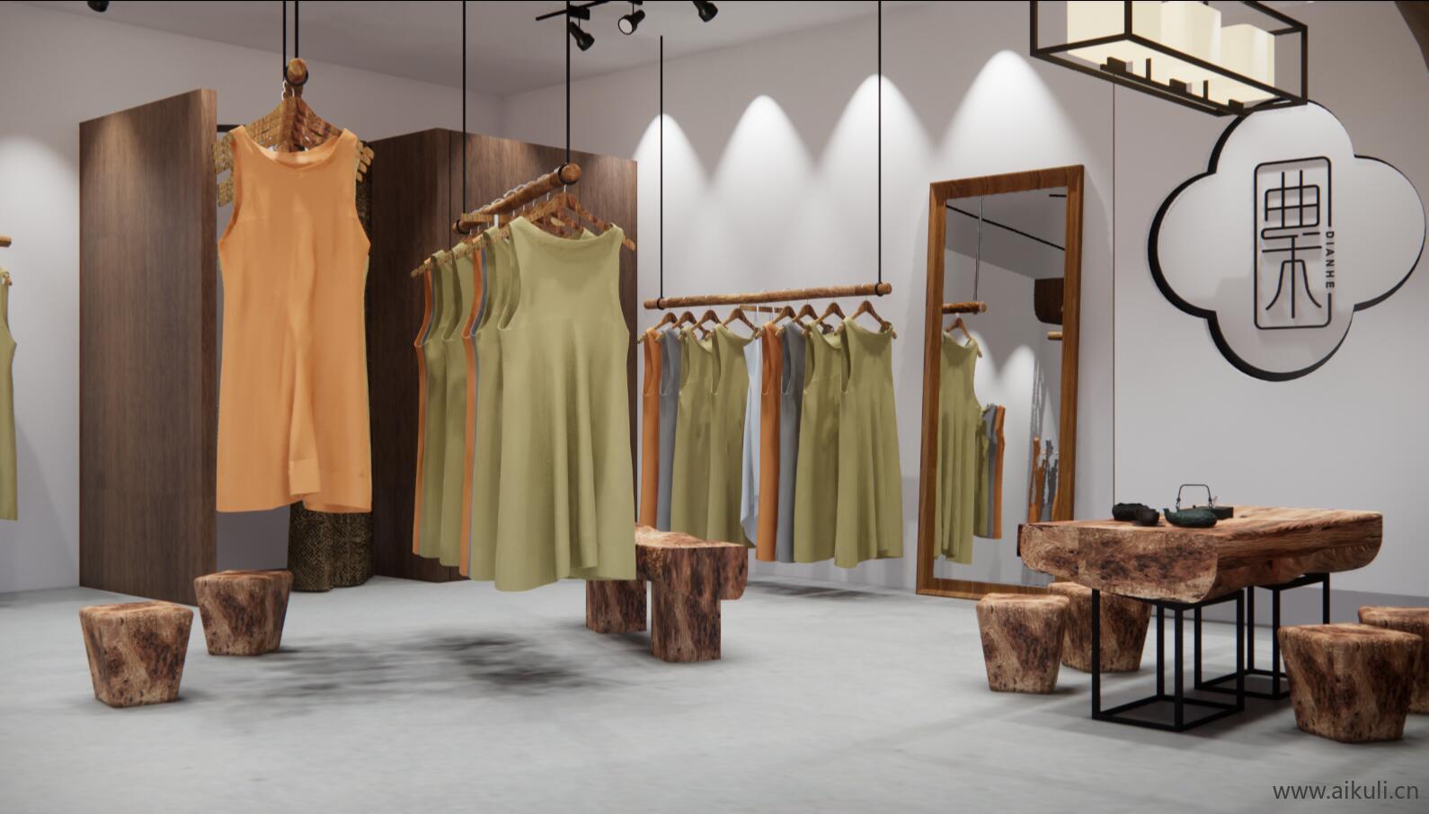 现代服装店店摄影体验店SU模型