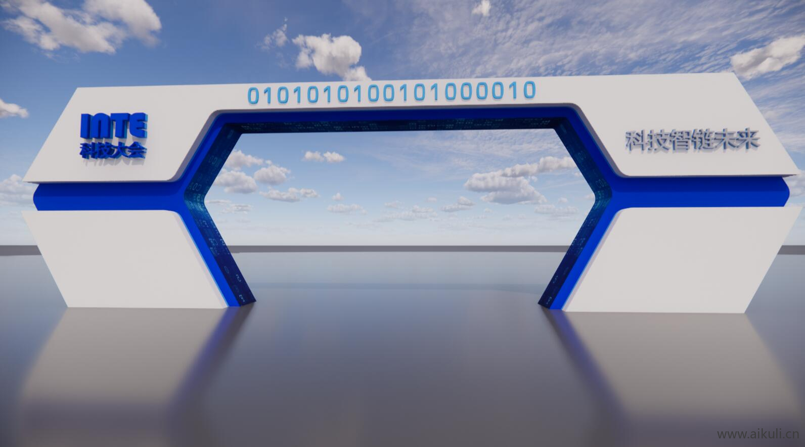 现代科技门头门面机械感发光美陈商业通道SU模型 