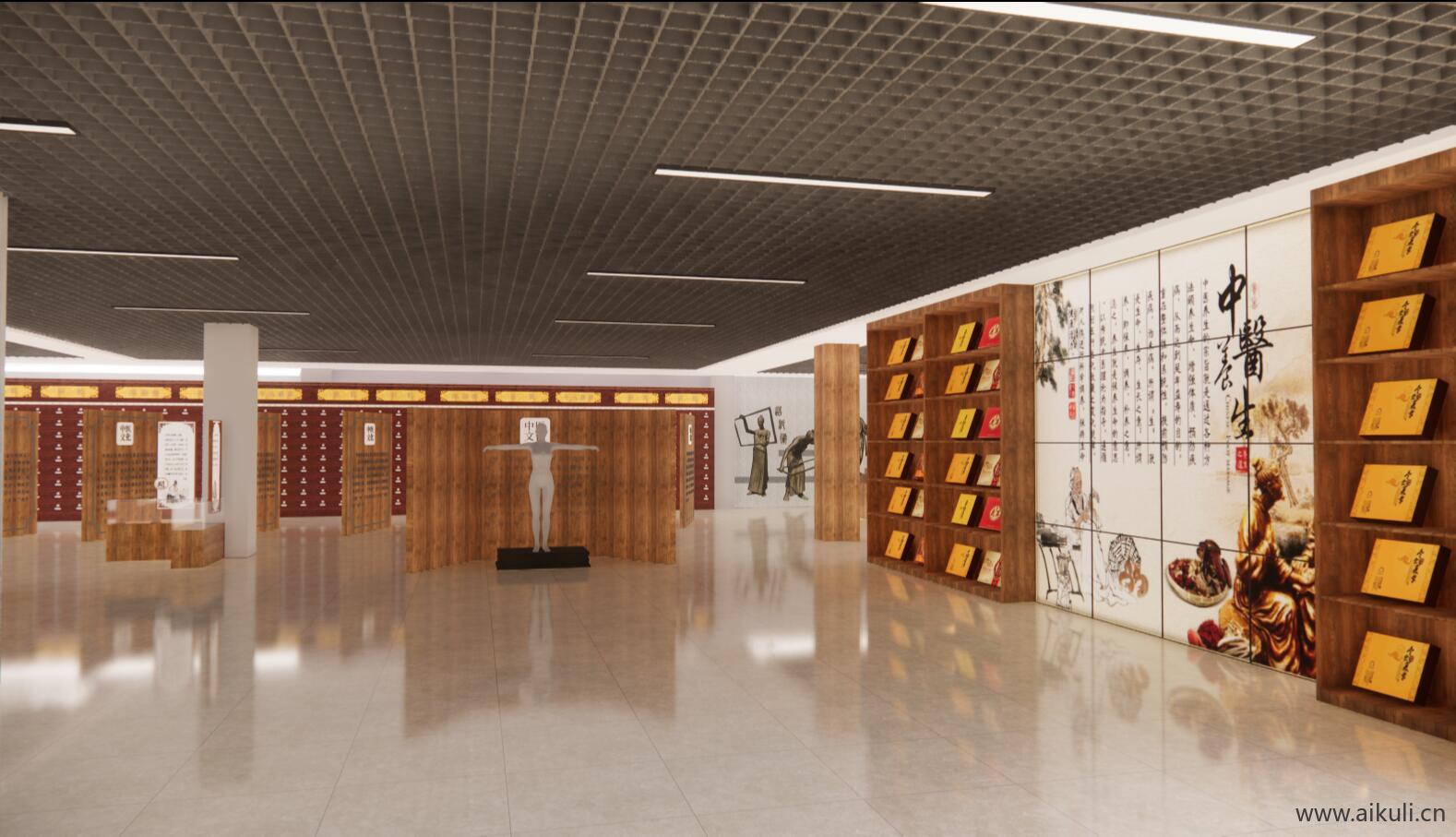新中式中医展厅医学中医馆展馆博物馆药柜SU模型
