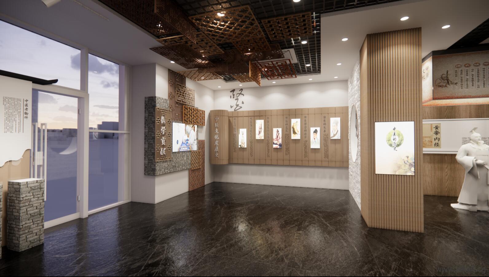 新中式中医药文化展厅医学中医馆展馆药柜SU模型