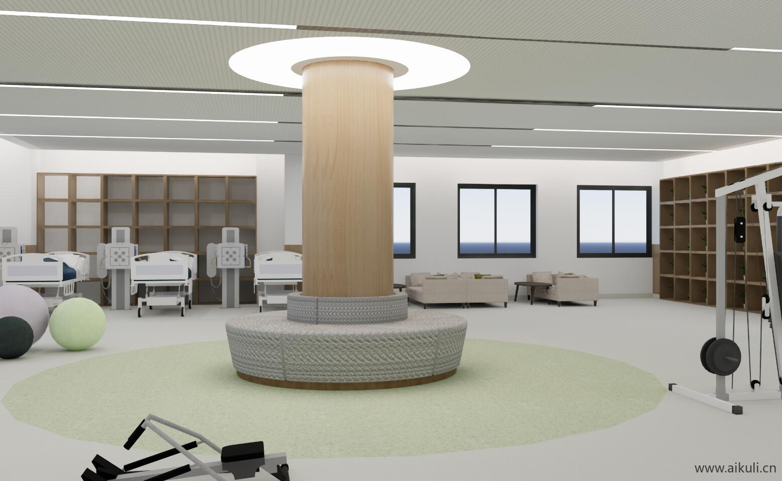 景观医院康复训练室健康评估室康养中心体检室器械SU模型P