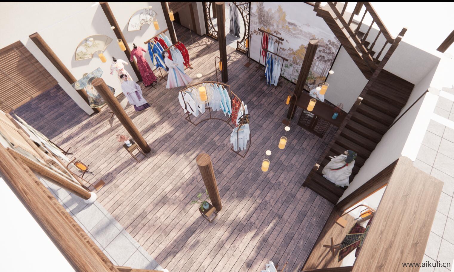 唐宋文化服饰服装店展厅汉服店旗袍店摄影体验店SU模型