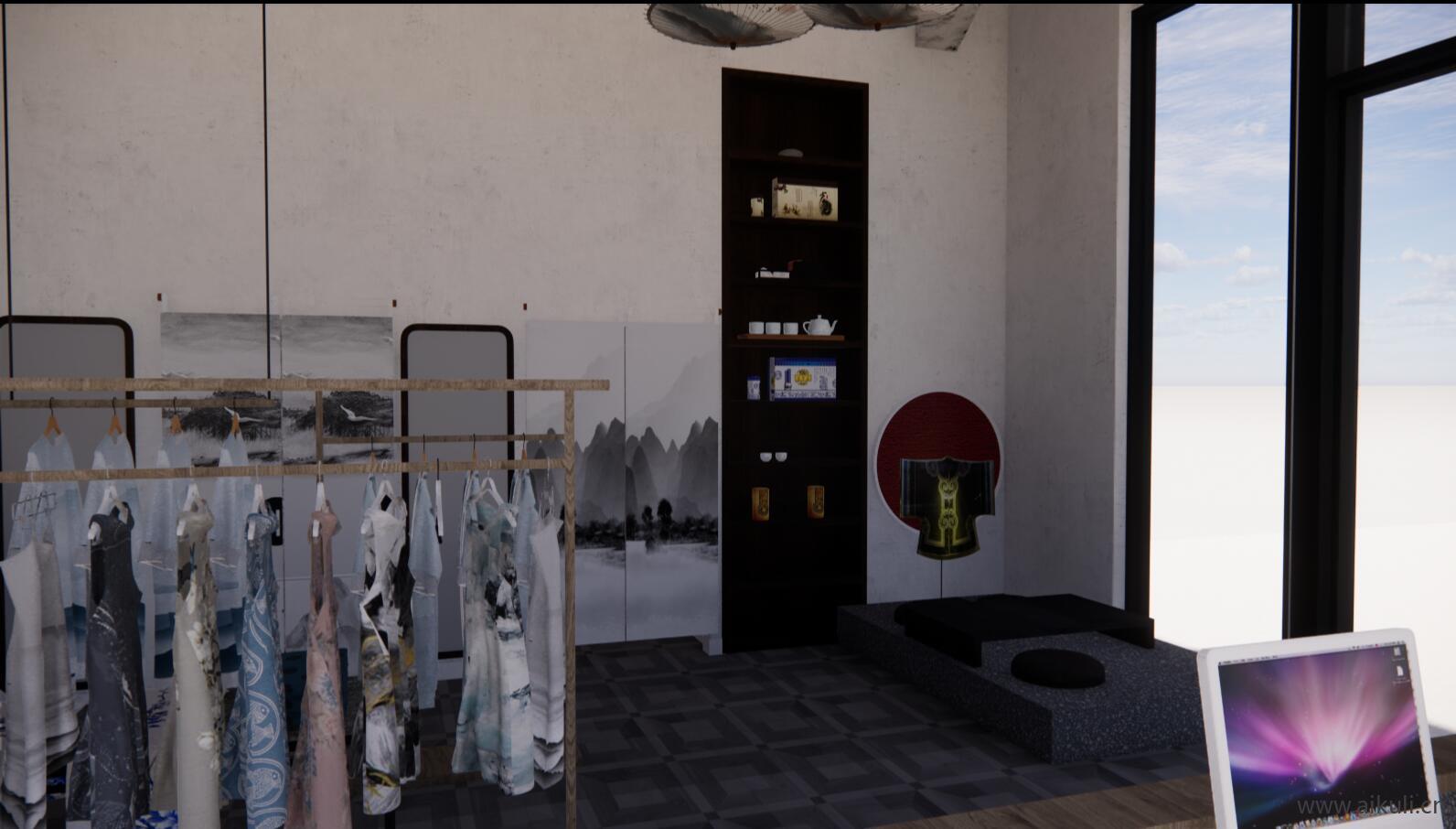 新中式汉服店旗袍店摄影体验店SU模型