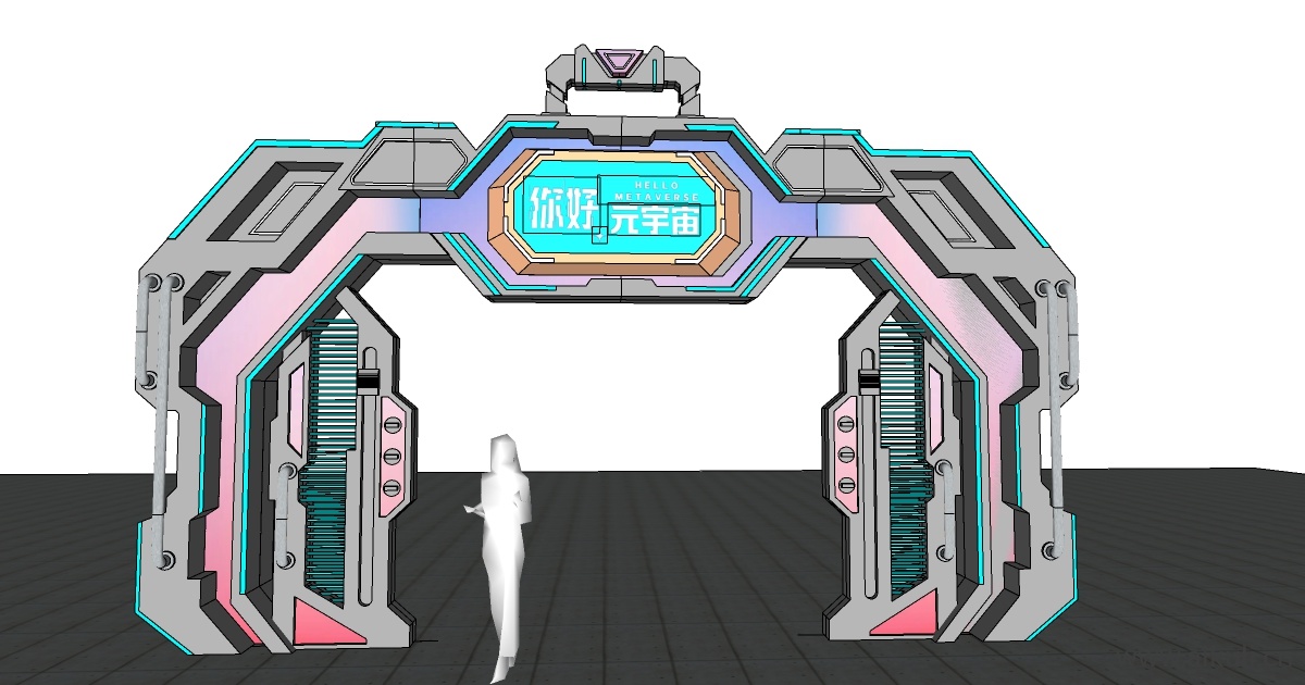 现代科技门头门面机械感发光美陈商业通道装置SU