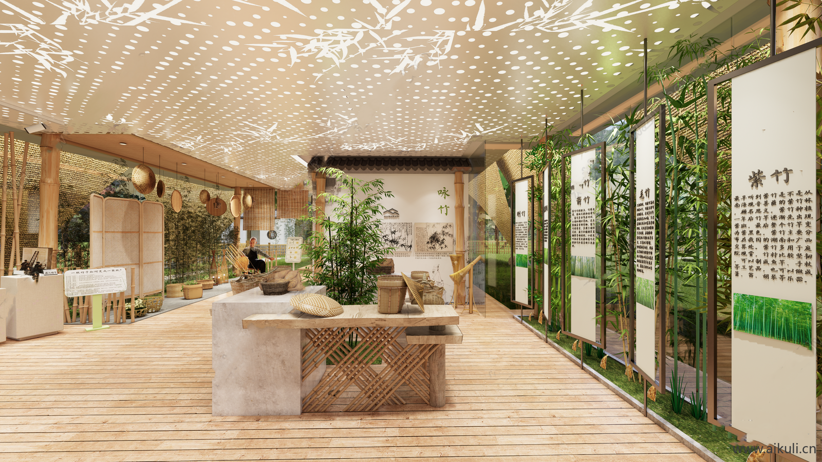 新中式非遗竹文化展厅展览馆竹编手工茶馆SU模型
