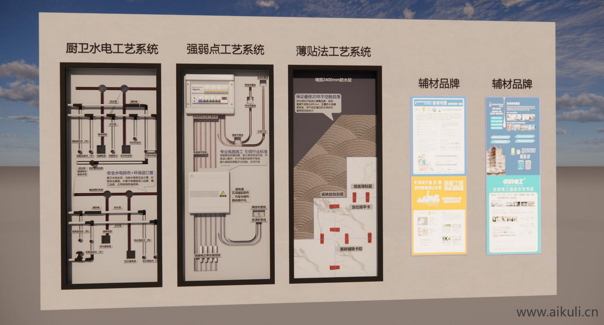 现代施工水电工艺墙体材料工法展厅SU模型 