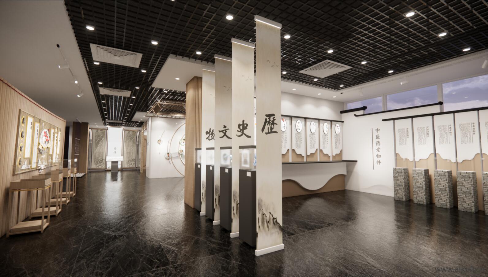 新中式中医药文化展厅医学中医馆展馆药柜SU模型