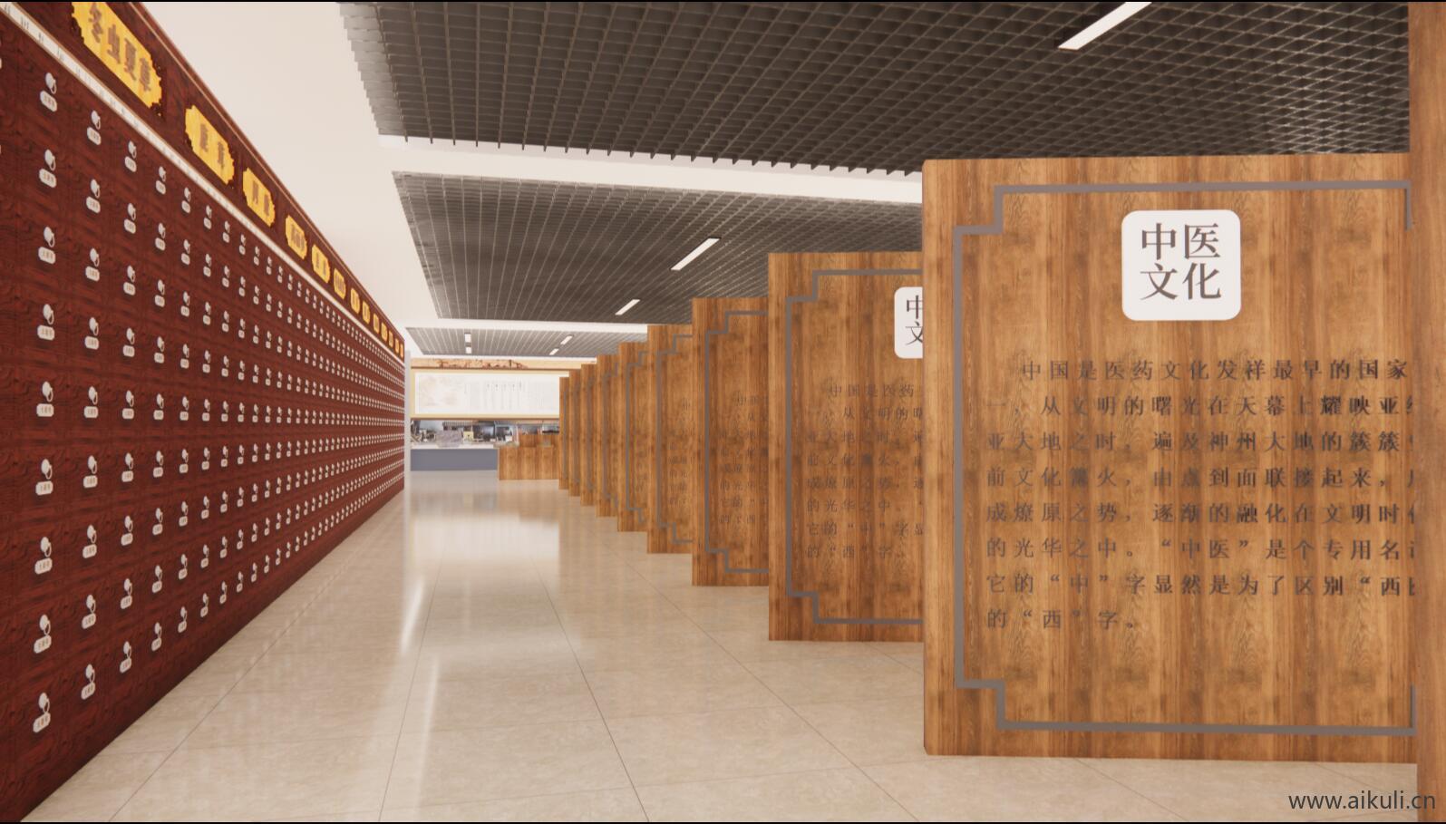新中式中医展厅医学中医馆展馆博物馆药柜SU模型