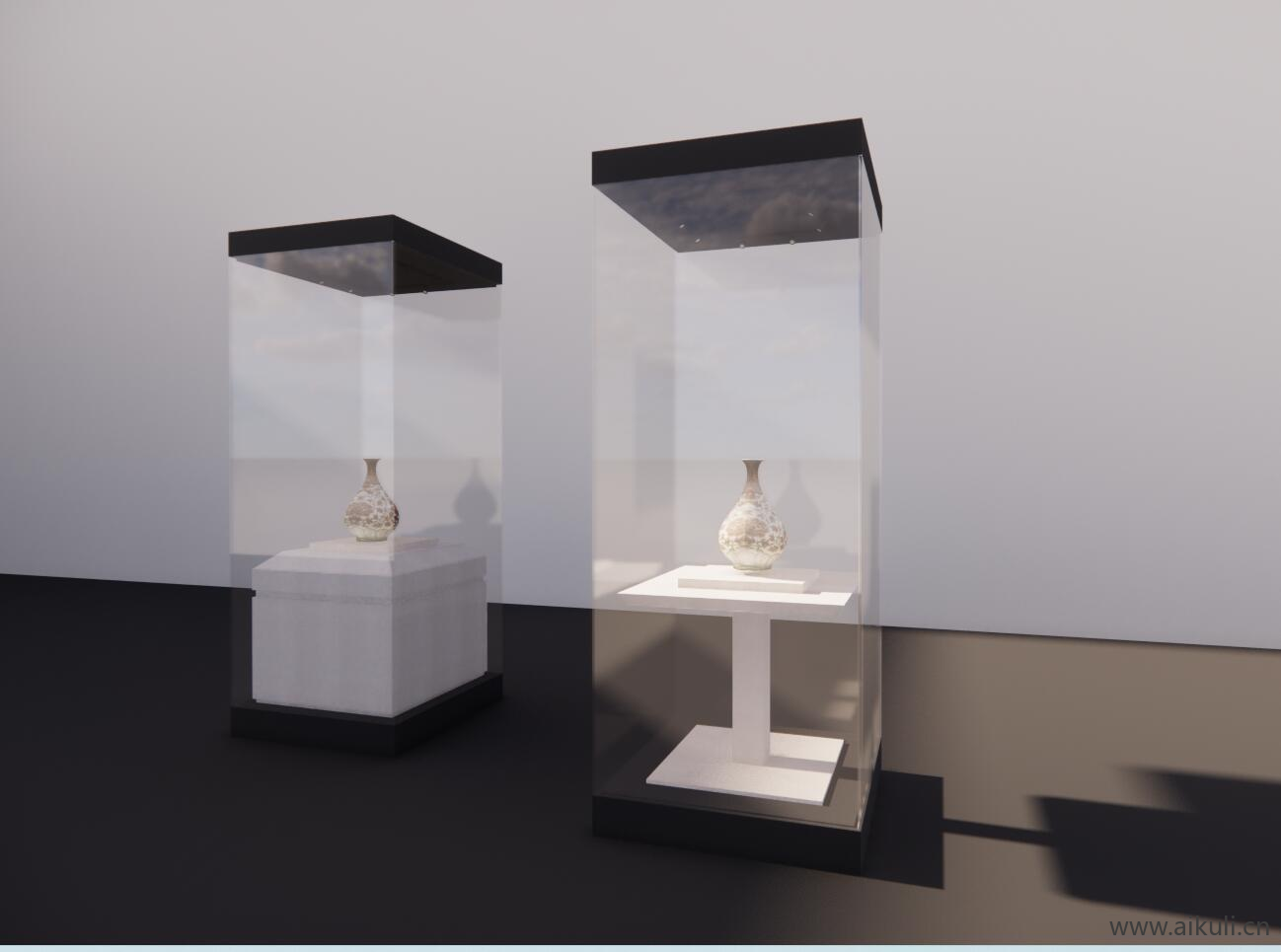 中式博物馆展览馆展厅玻璃陈列展示柜展台SU模型S